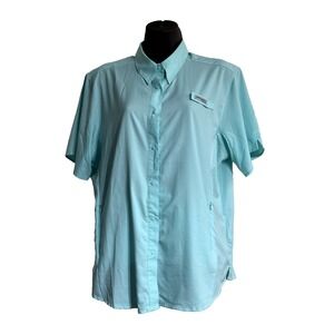 Columbia PFG Tamiami II Short Sleeve Button Up Shirt Top Sky Blue XL Vented Back